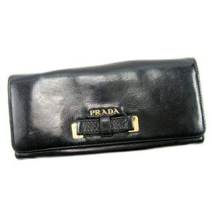 PRADA wallet ribbon motif leather Auth used T17239